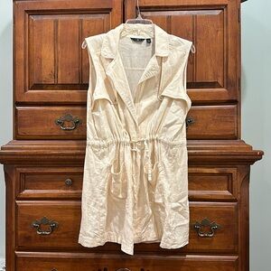 G by Giuliana Linen Blend Long Line Vest in Cream Size L Large with pockets